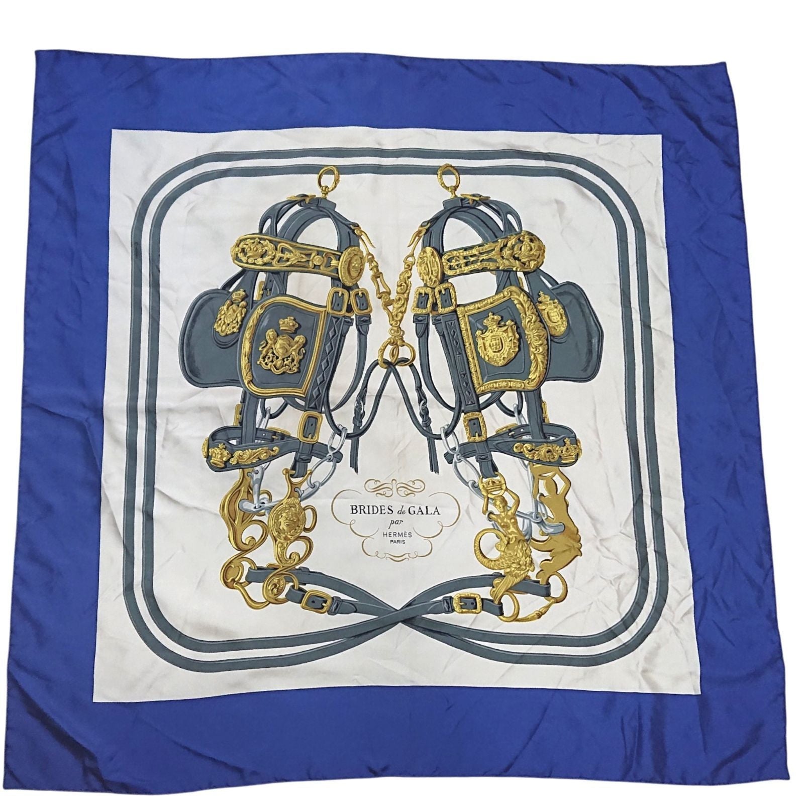 Hermes Carre 90 Brides de Gala Silk Scarf Blue