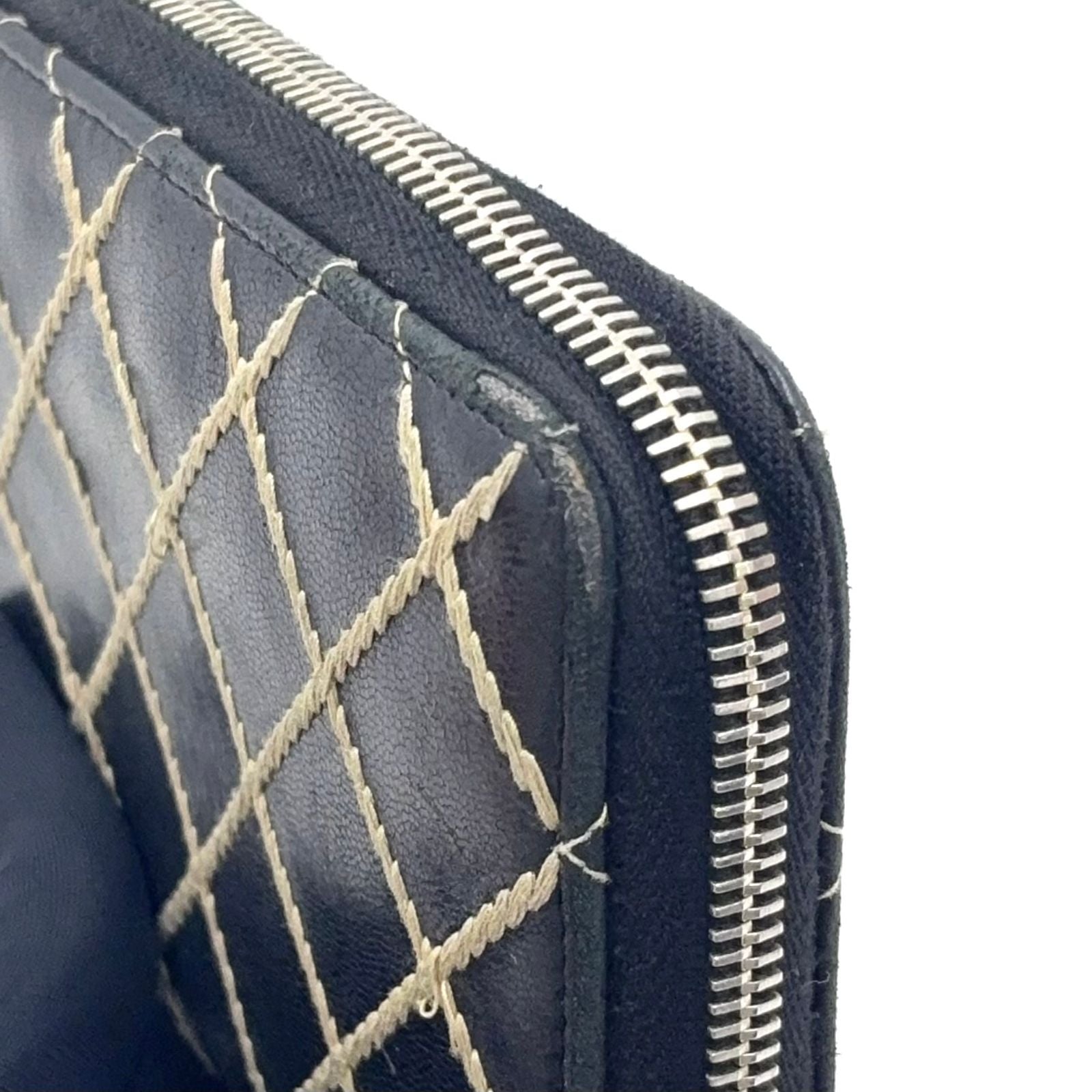 Chanel Wild Stitch Zip Around Lambskin Black Wallet Silver — view 6