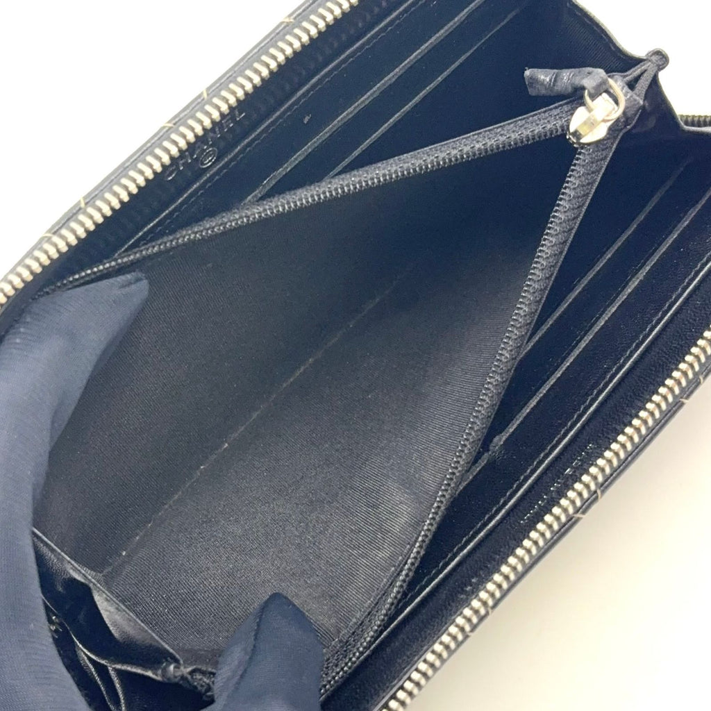 Chanel Wild Stitch Zip Around Lambskin Black Wallet Silver — view 9