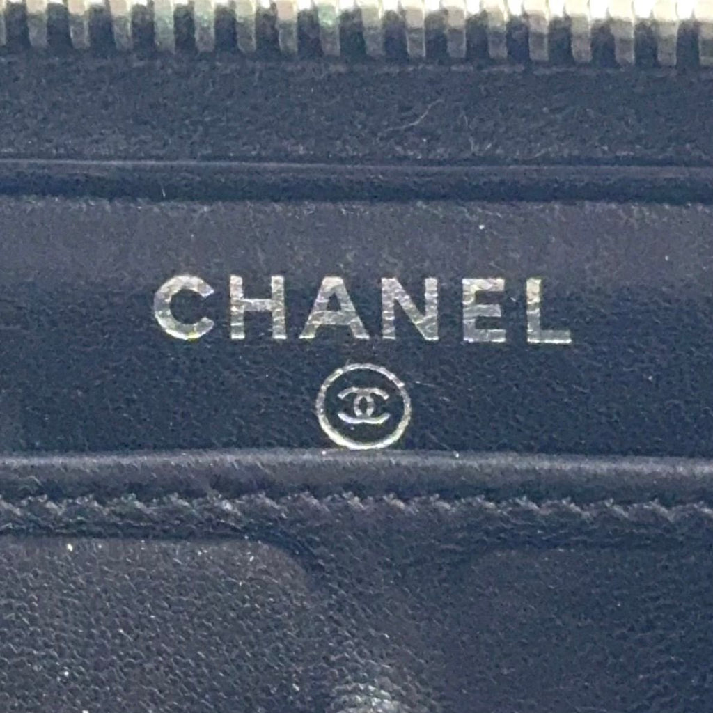 Chanel Wild Stitch Zip Around Lambskin Black Wallet Silver — view 4