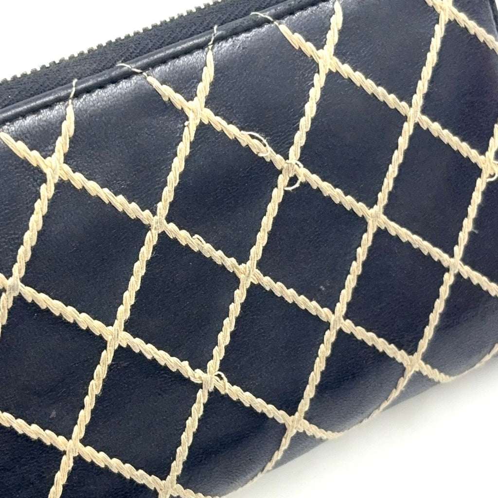 Chanel Wild Stitch Zip Around Lambskin Black Wallet Silver — view 5