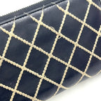 Chanel Wild Stitch Zip Around Lambskin Black Wallet Silver — view 5