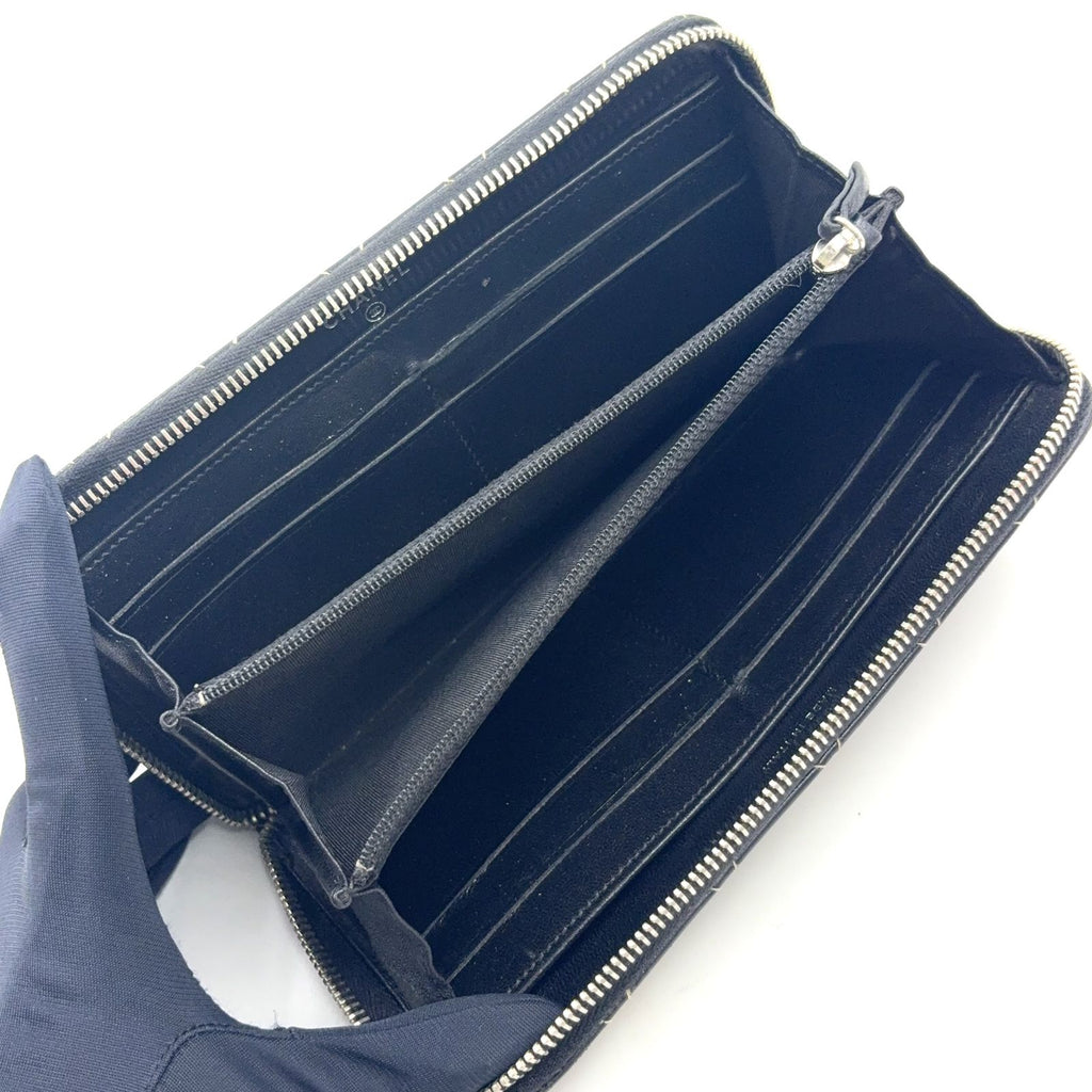 Chanel Wild Stitch Zip Around Lambskin Black Wallet Silver — view 3