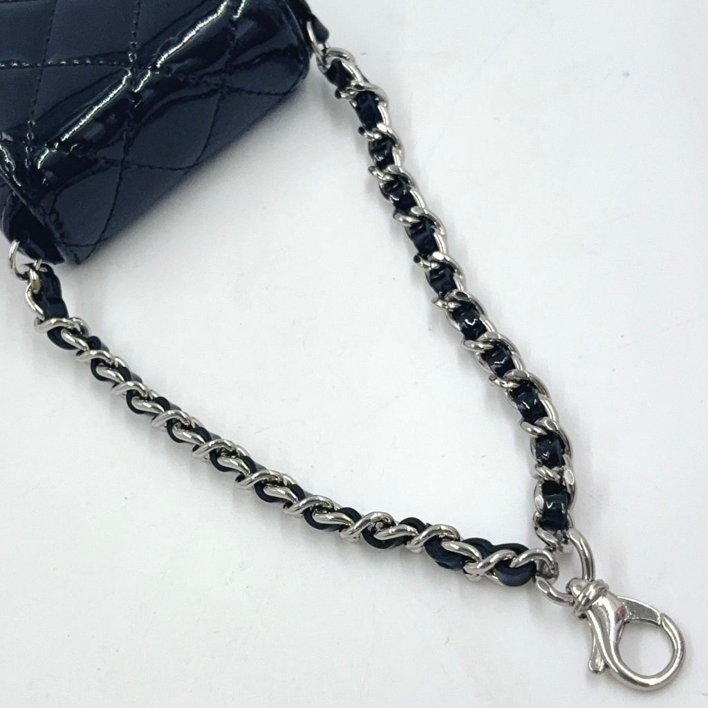 Chanel Quilted CC Logo Enamel Leather Black Pouch Silver — view 5