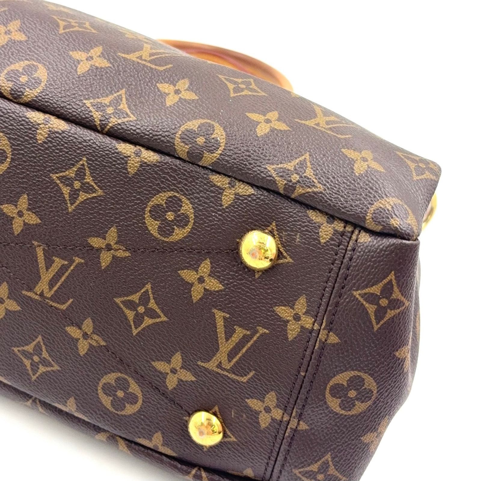 Louis Vuitton Pallas MM Monogram Leather Brown Light Red Handbag Gold — view 6