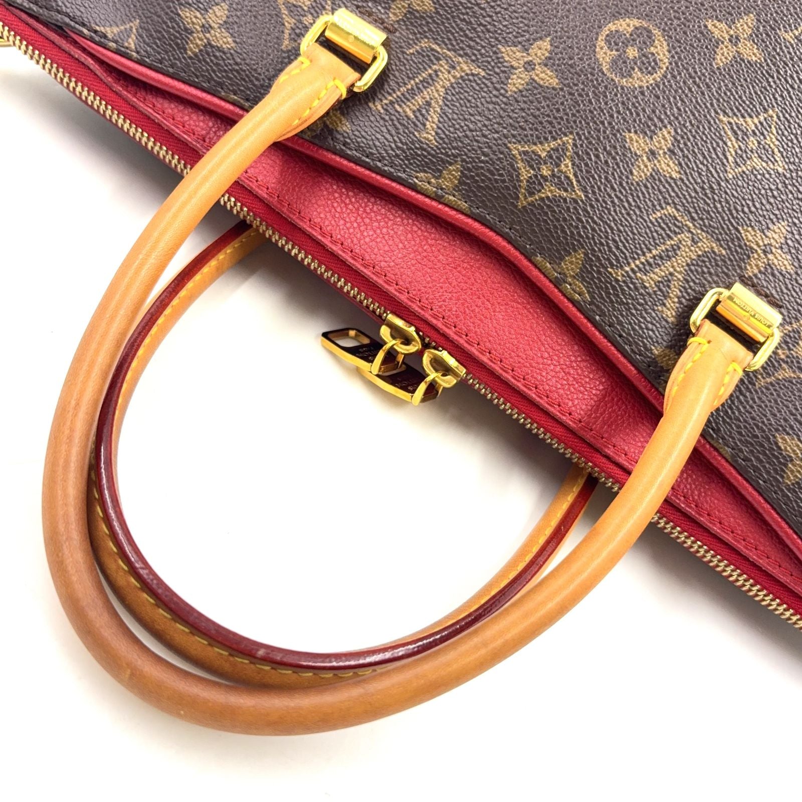 Louis Vuitton Pallas MM Monogram Leather Brown Light Red Handbag Gold — view 9