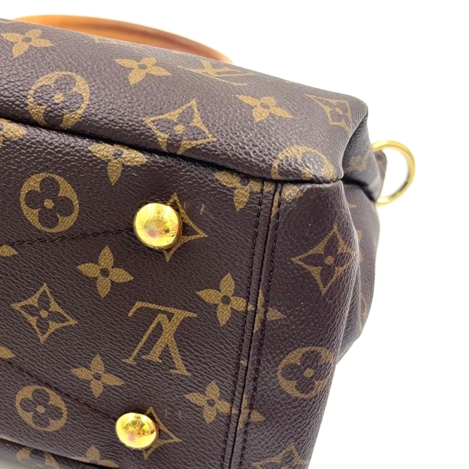 Louis Vuitton Pallas MM Monogram Leather Brown Light Red Handbag Gold — view 7