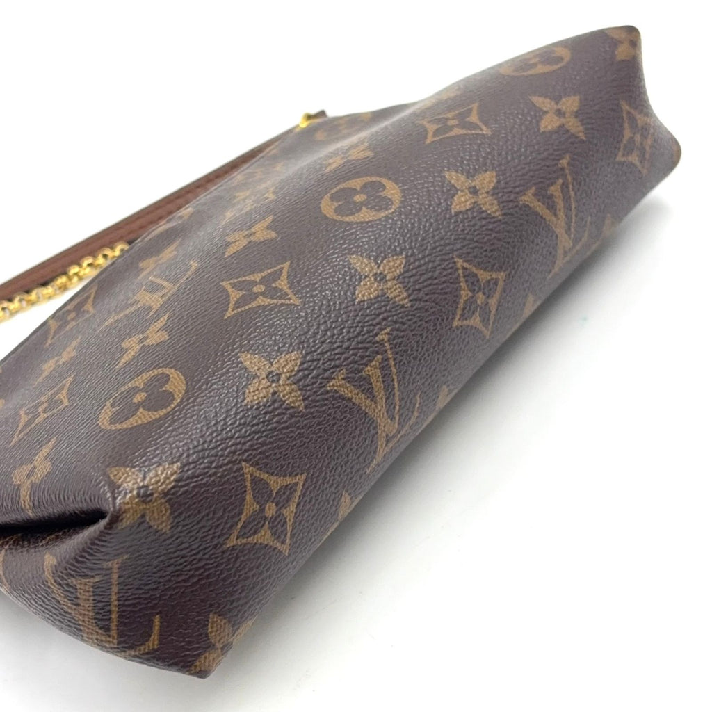 Louis Vuitton Pallas Clutch Monogram Leather Brown Black Handbag Gold — view 5