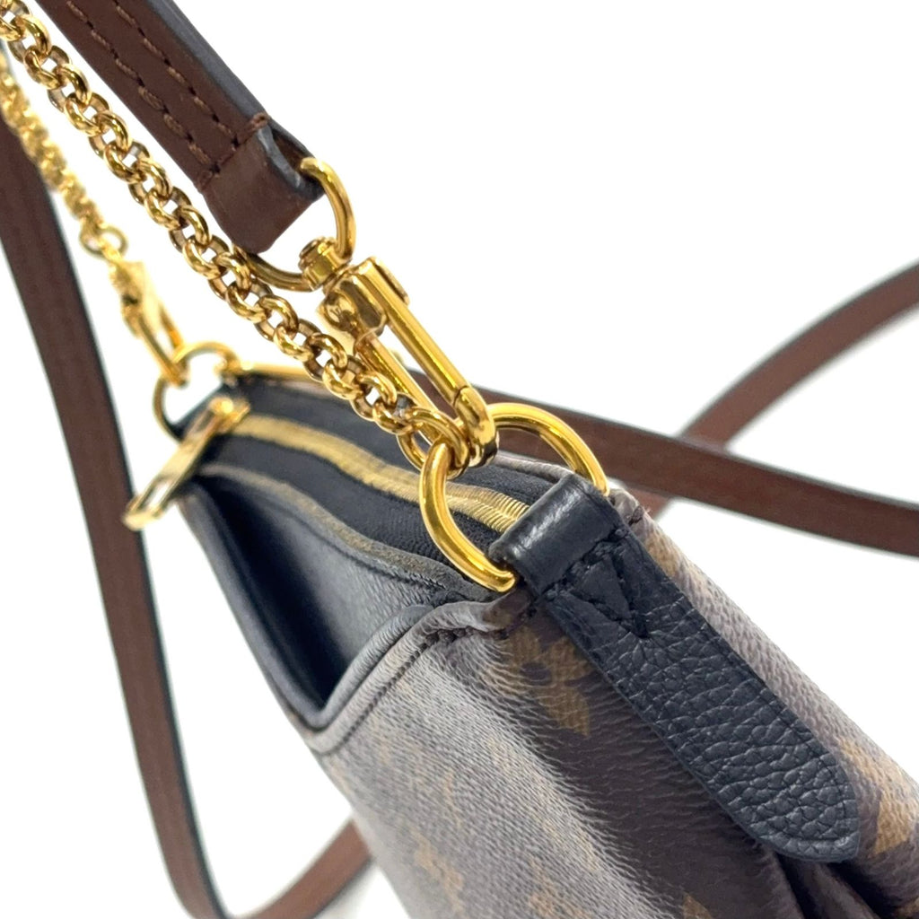 Louis Vuitton Pallas Clutch Monogram Leather Brown Black Handbag Gold — view 9