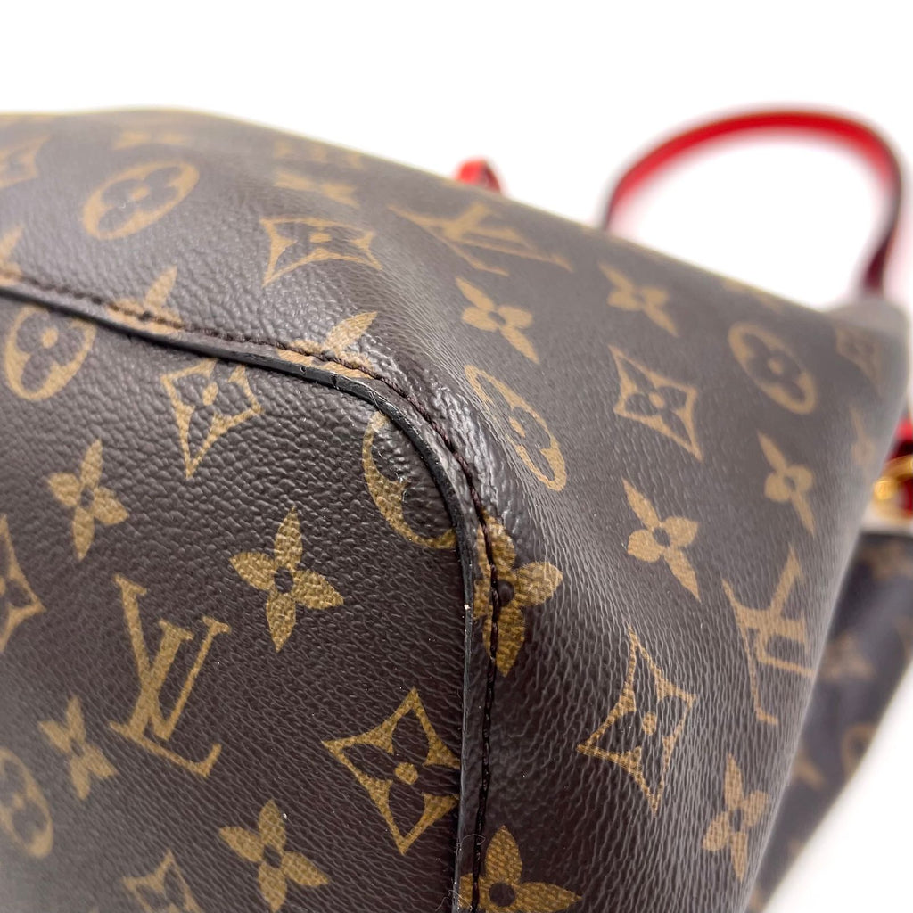 Louis Vuitton Neo Noe Monogram Coquelicot Leather Brown Red Shoulder Bag Gold — view 9