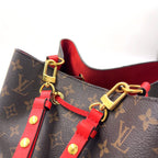 Louis Vuitton Neo Noe Monogram Coquelicot Leather Brown Red Shoulder Bag Gold — view 7