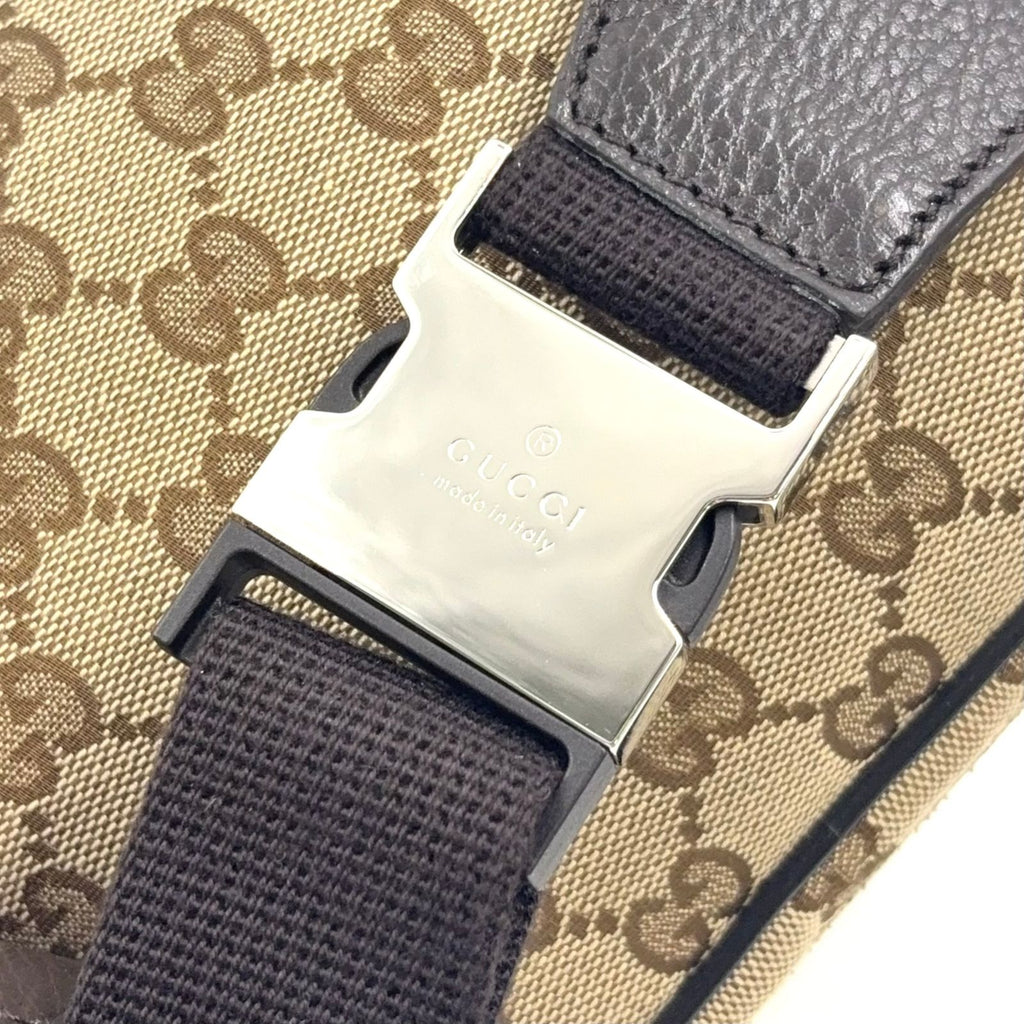 Gucci GG Canvas Leather Dark Brown Beige Belt Bag Silver — view 9