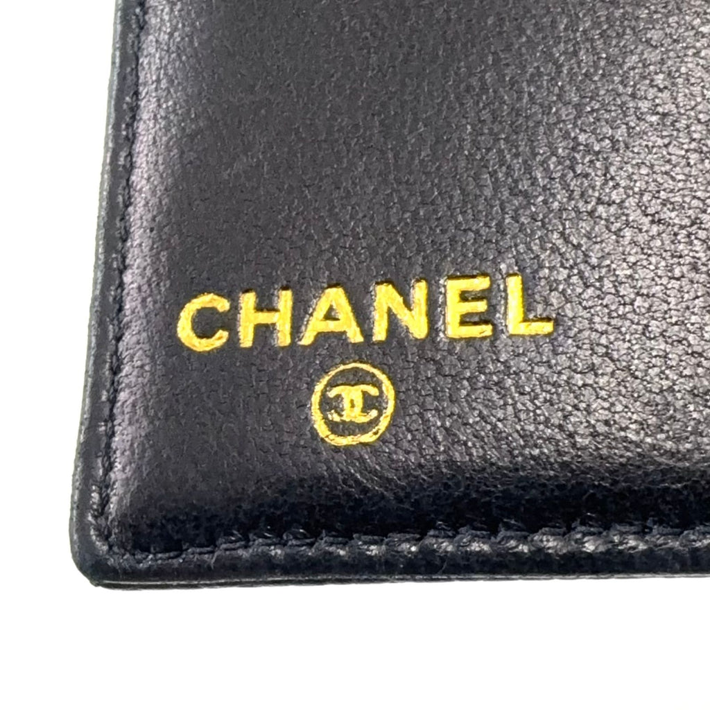 Chanel CC Logo Caviar Leather Black Bifold Wallet Gold — view 4
