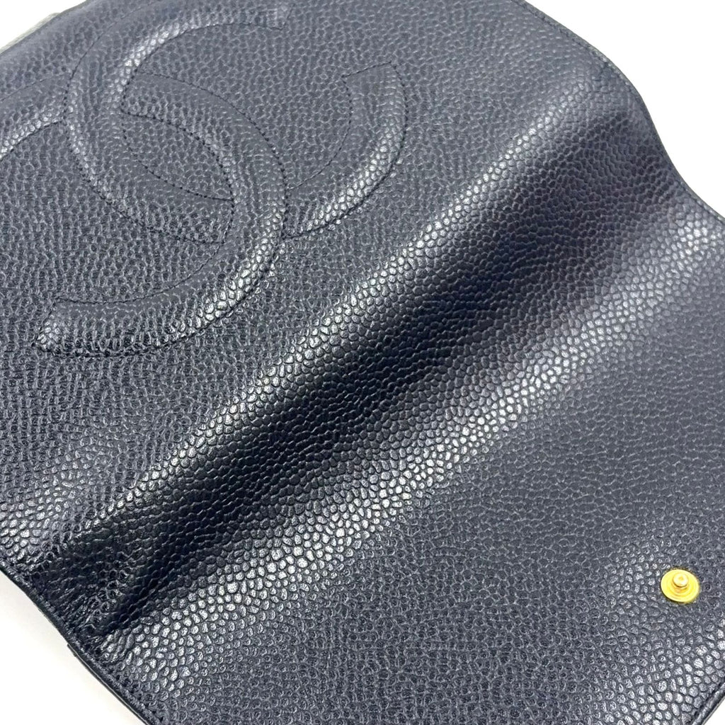 Chanel CC Logo Caviar Leather Black Bifold Wallet Gold — view 5