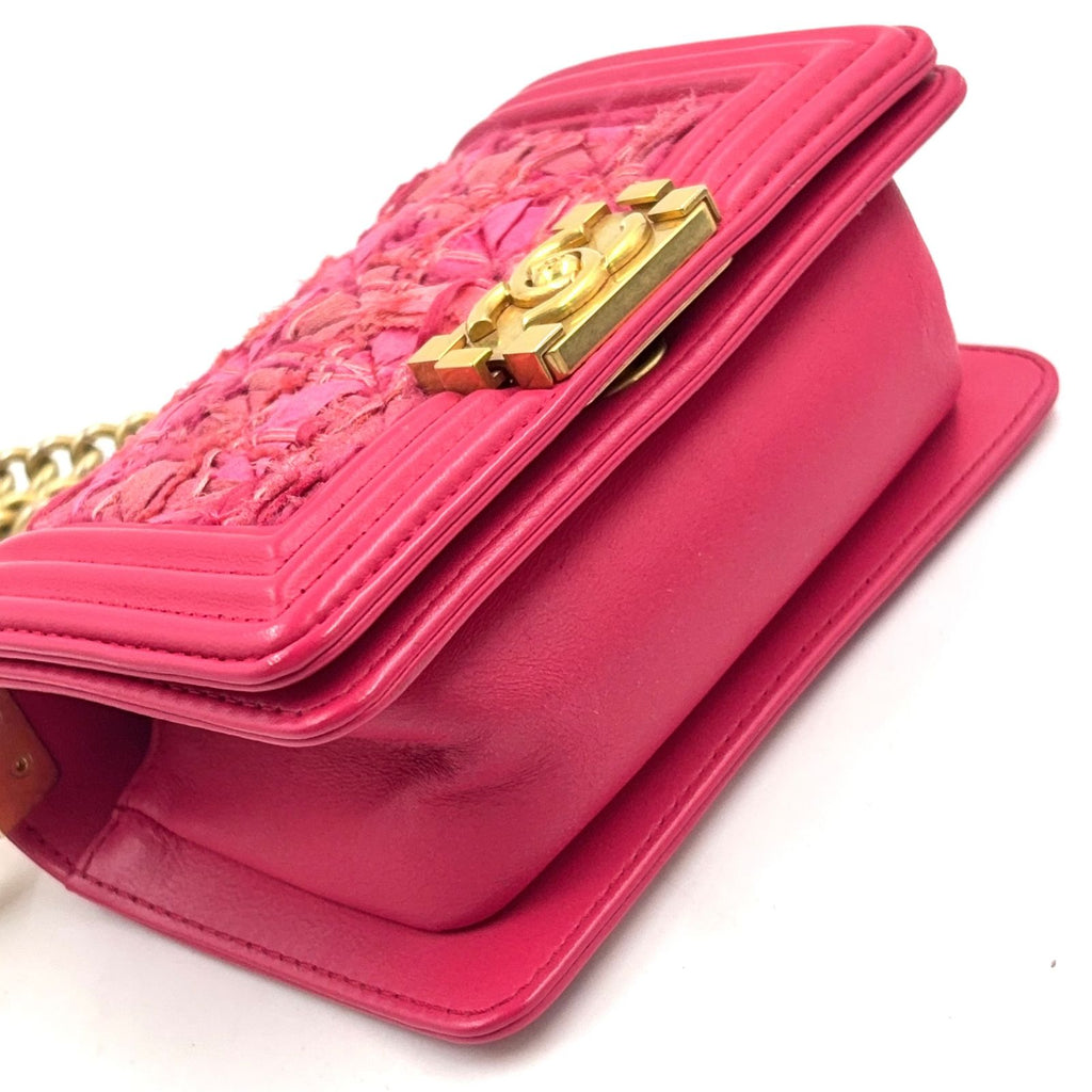 Chanel Boy Small Tweed Lambskin Pink Chain Shoulder Bag Gold — view 5