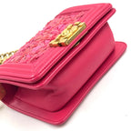 Chanel Boy Small Tweed Lambskin Pink Chain Shoulder Bag Gold — view 5