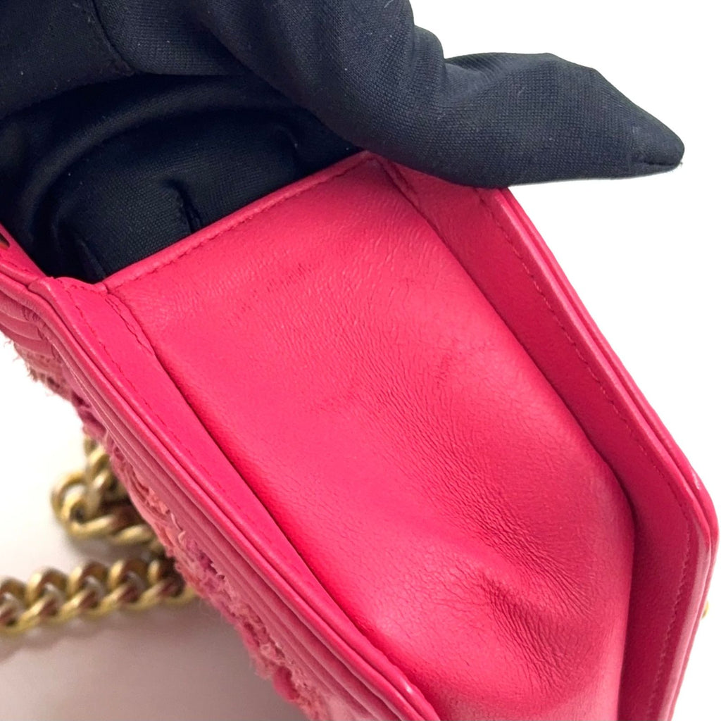 Chanel Boy Small Tweed Lambskin Pink Chain Shoulder Bag Gold — view 7