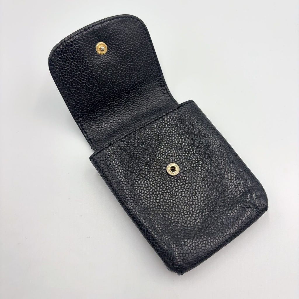 Chanel CC Logo Caviar Leather Black Cigarette Case Gold — view 7