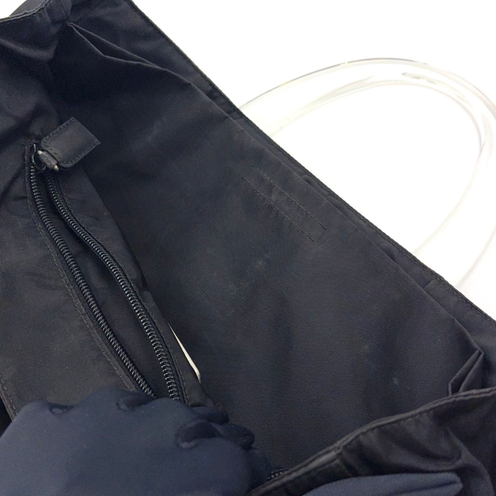 Prada Clear Handle Nylon Black Tote Silver — view 7
