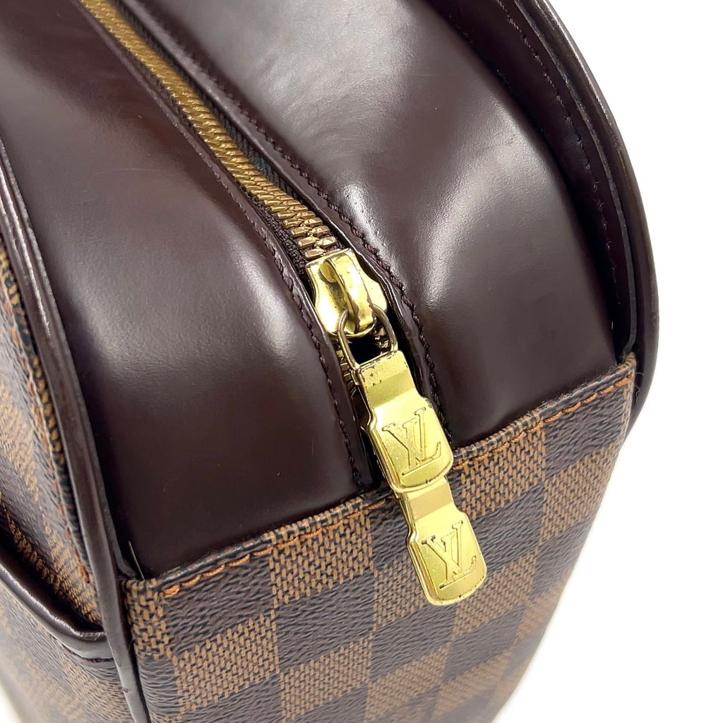 Louis Vuitton Saria Horizontal Damier Ebene Leather Brown Handbag Gold — view 7