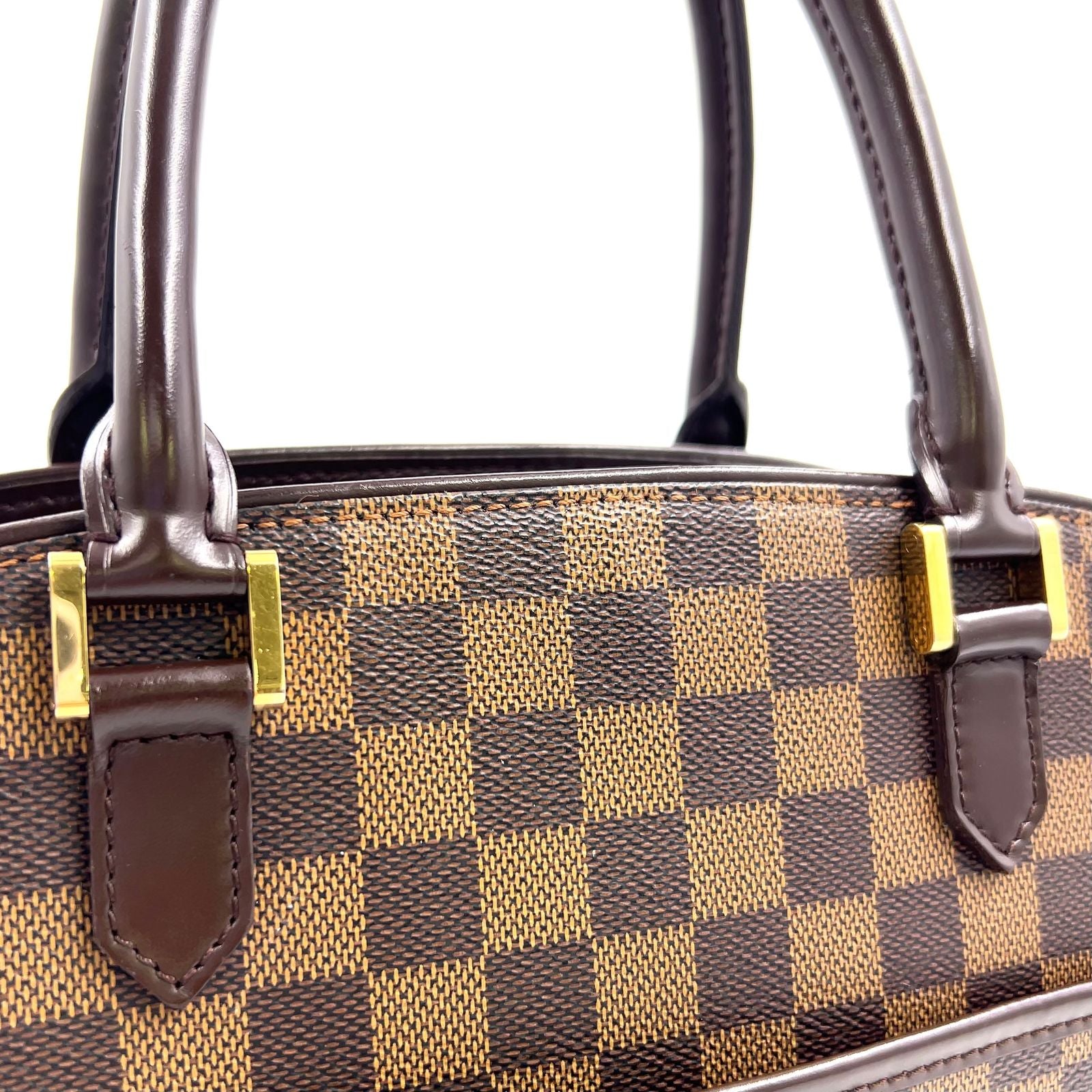 Louis Vuitton Saria Horizontal Damier Ebene Leather Brown Handbag Gold — view 8