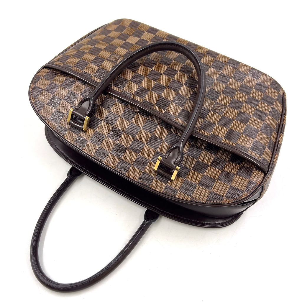 Louis Vuitton Saria Horizontal Damier Ebene Leather Brown Handbag Gold — view 9