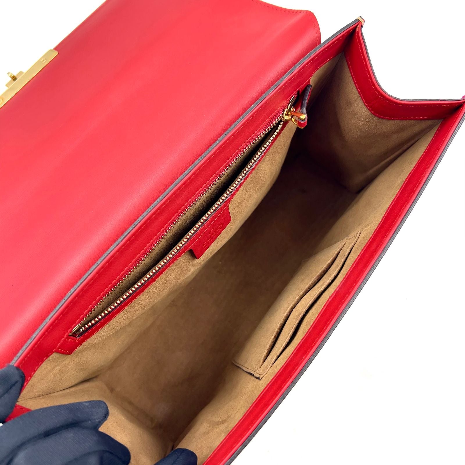 Gucci Padlock GG Guccissima Leather Beige Red Chain Shoulder Bag Gold — view 3