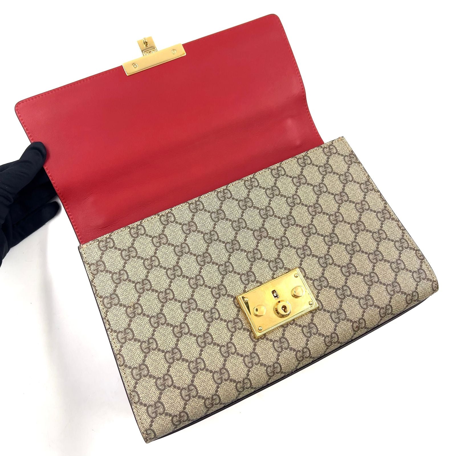 Gucci Padlock GG Guccissima Leather Beige Red Chain Shoulder Bag Gold — view 8