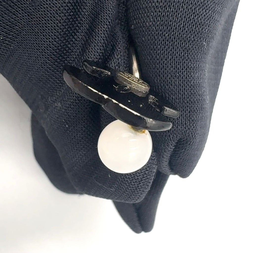 Chanel CC Logo Swing Metal Faux Pearl Plastic Silver Black White Earrings — view 8