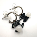Chanel CC Logo Swing Metal Faux Pearl Plastic Silver Black White Earrings — view 6