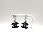 Chanel CC Logo Swing Metal Faux Pearl Plastic Silver Black White Earrings — view 3