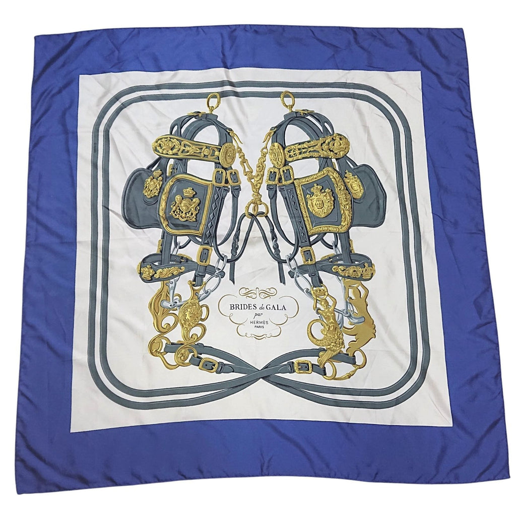 Hermes Carre 90 Brides de Gala Silk Scarf Blue