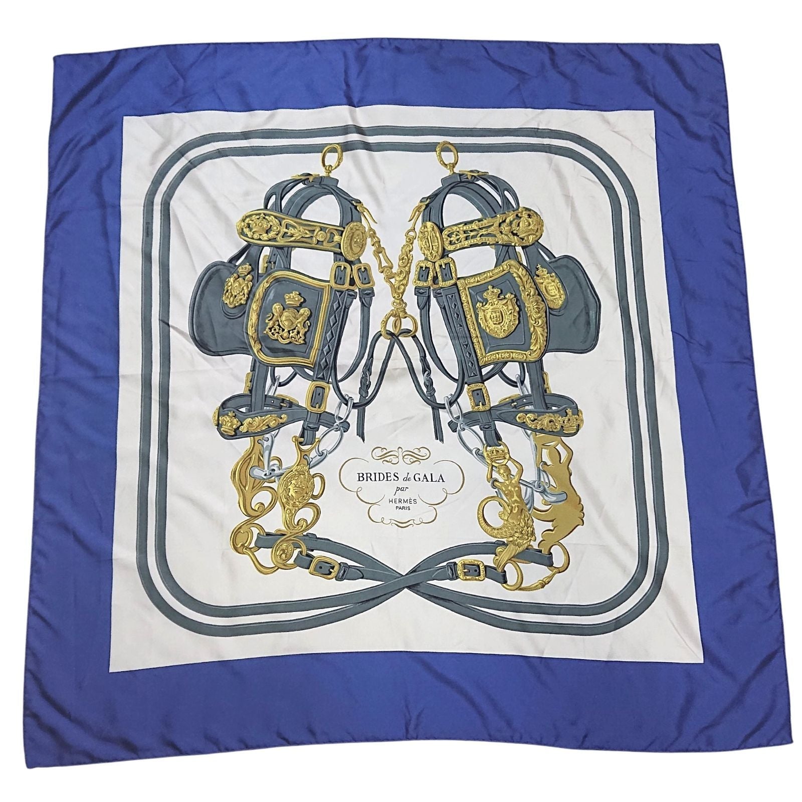 Hermes Carre 90 Brides de Gala Silk Scarf Blue
