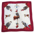 Hermes Carre 90 Chasse a Vol Hawk Print Silk Scarf Bordeaux White