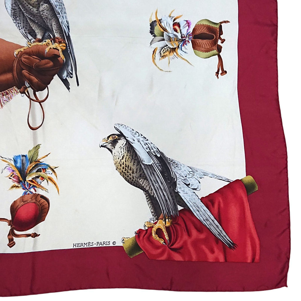 Hermes Carre 90 Chasse a Vol Hawk Print Silk Scarf Bordeaux White — view 3