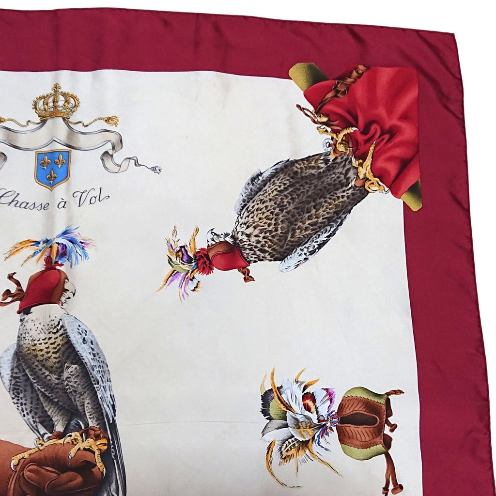 Hermes Carre 90 Chasse a Vol Hawk Print Silk Scarf Bordeaux White — view 5