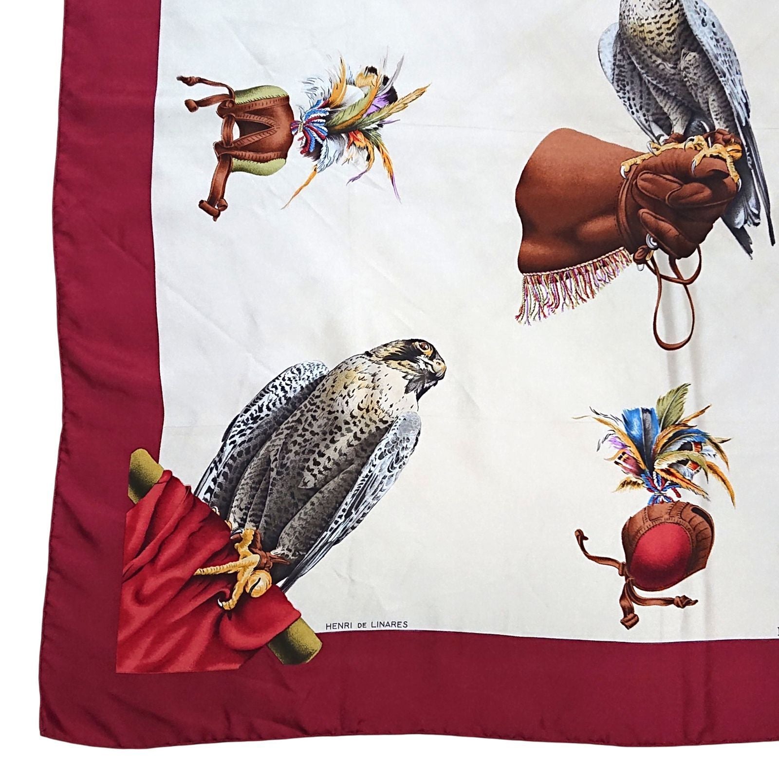 Hermes Carre 90 Chasse a Vol Hawk Print Silk Scarf Bordeaux White — view 2