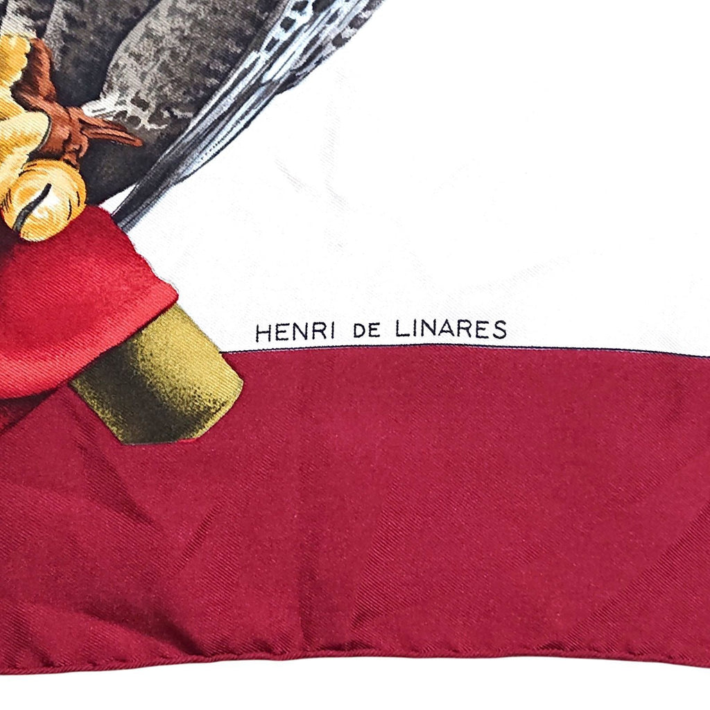 Hermes Carre 90 Chasse a Vol Hawk Print Silk Scarf Bordeaux White — view 8