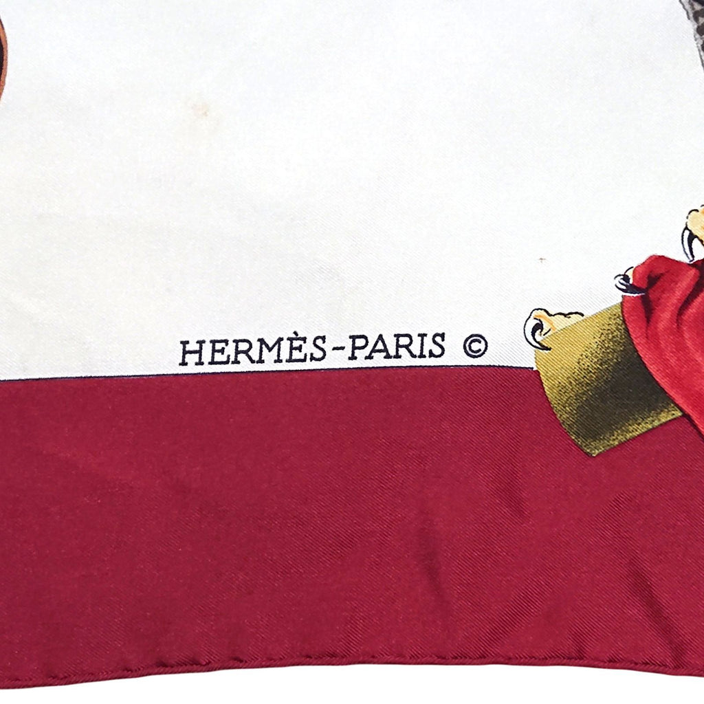 Hermes Carre 90 Chasse a Vol Hawk Print Silk Scarf Bordeaux White — view 9