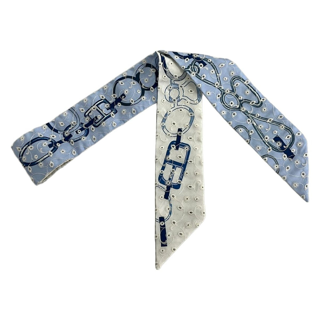 Hermes Scarf Twilly Light Blue White Re Boucles Silk
