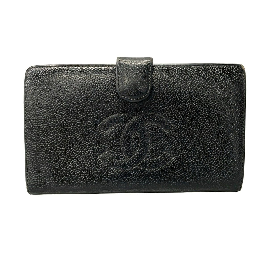 Chanel Wallet Black CC Logo Gold Kiss Lock