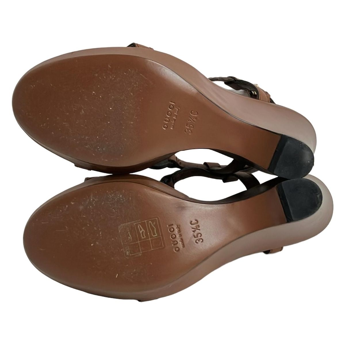Gucci Sandals 35 1 2C Brown Interlocking Wedge Sole Leather — view 4