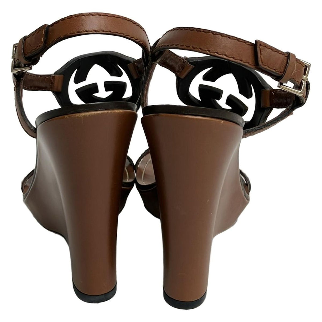 Gucci Sandals 35 1 2C Brown Interlocking Wedge Sole Leather — view 3