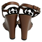 Gucci Sandals 35 1 2C Brown Interlocking Wedge Sole Leather — view 3