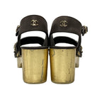 Chanel Sandals 35.5 Gold Dark Brown Wedge Sole Leather — view 3