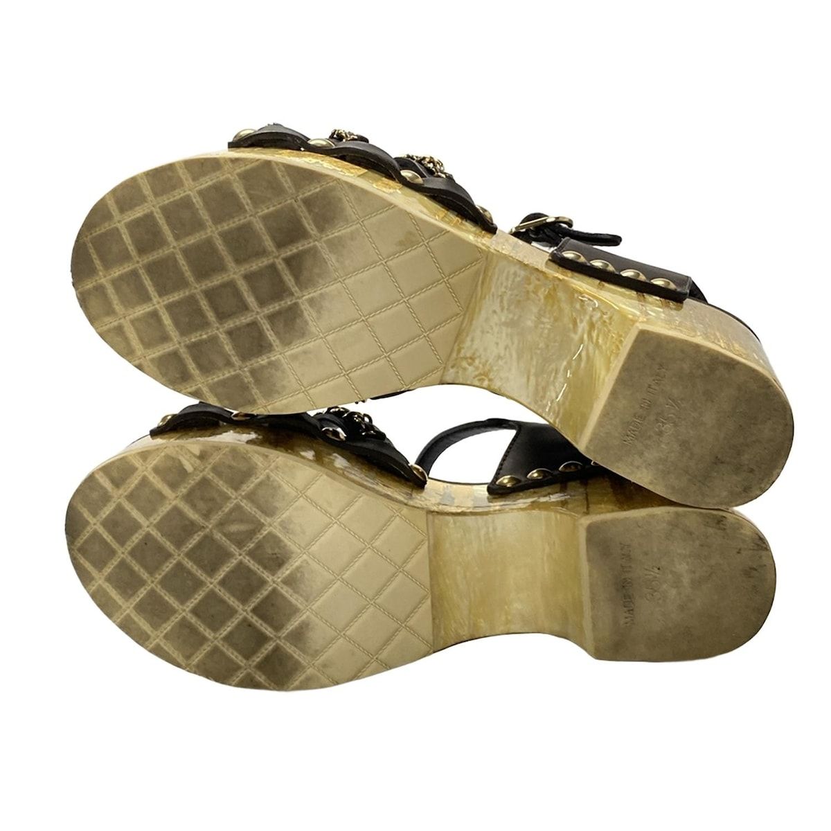 Chanel Sandals 35.5 Gold Dark Brown Wedge Sole Leather — view 4
