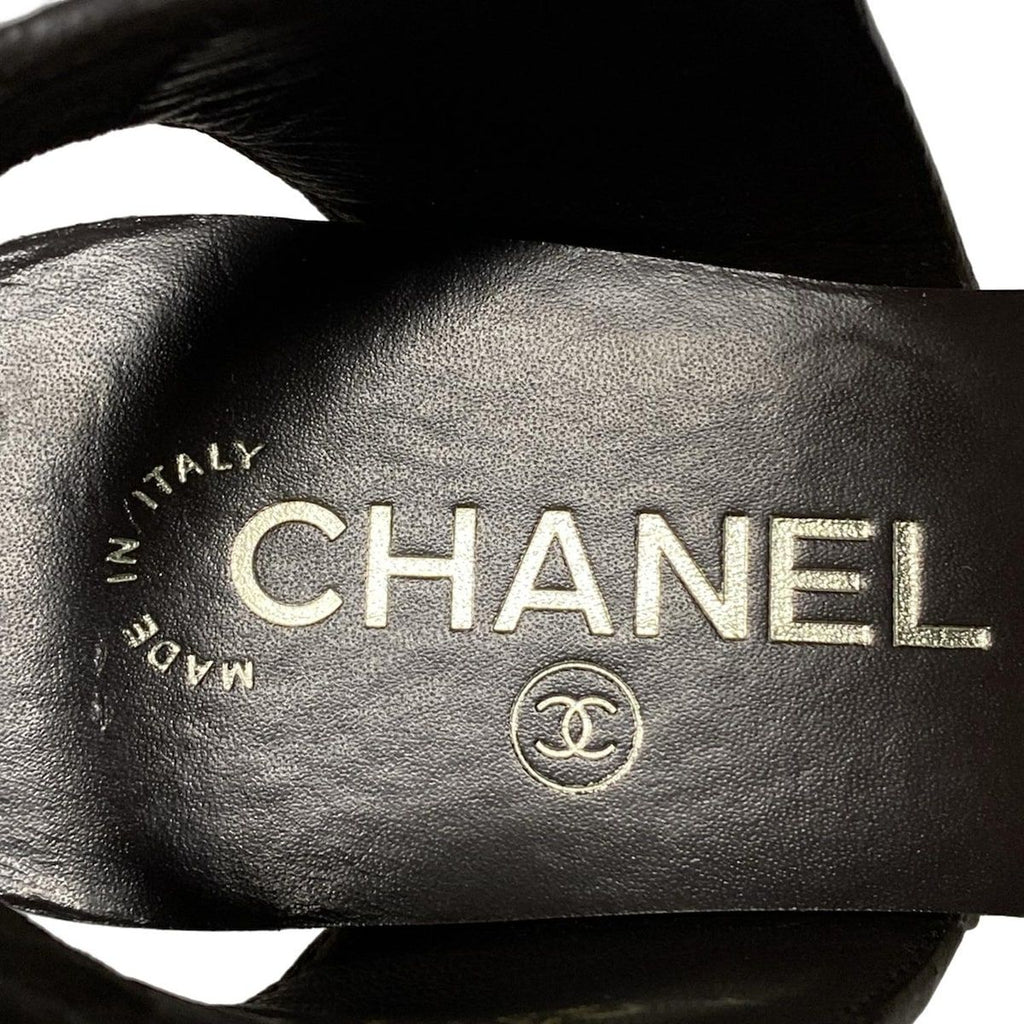 Chanel Sandals 35.5 Gold Dark Brown Wedge Sole Leather — view 5