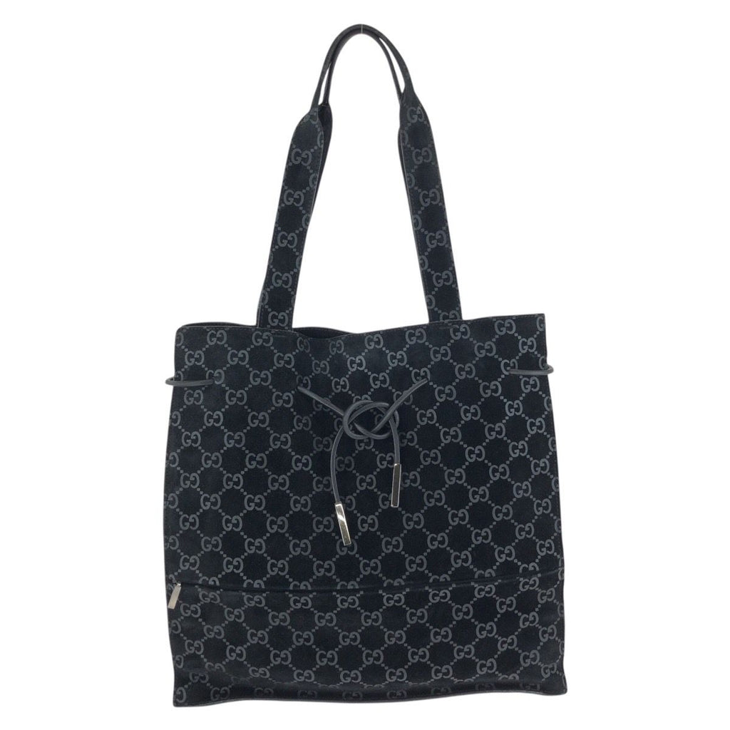 Gucci Vintage GG Pattern Black Silver Suede 002 Tote Shoulder