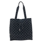 Gucci Vintage GG Pattern Black Silver Suede 002 Tote Shoulder