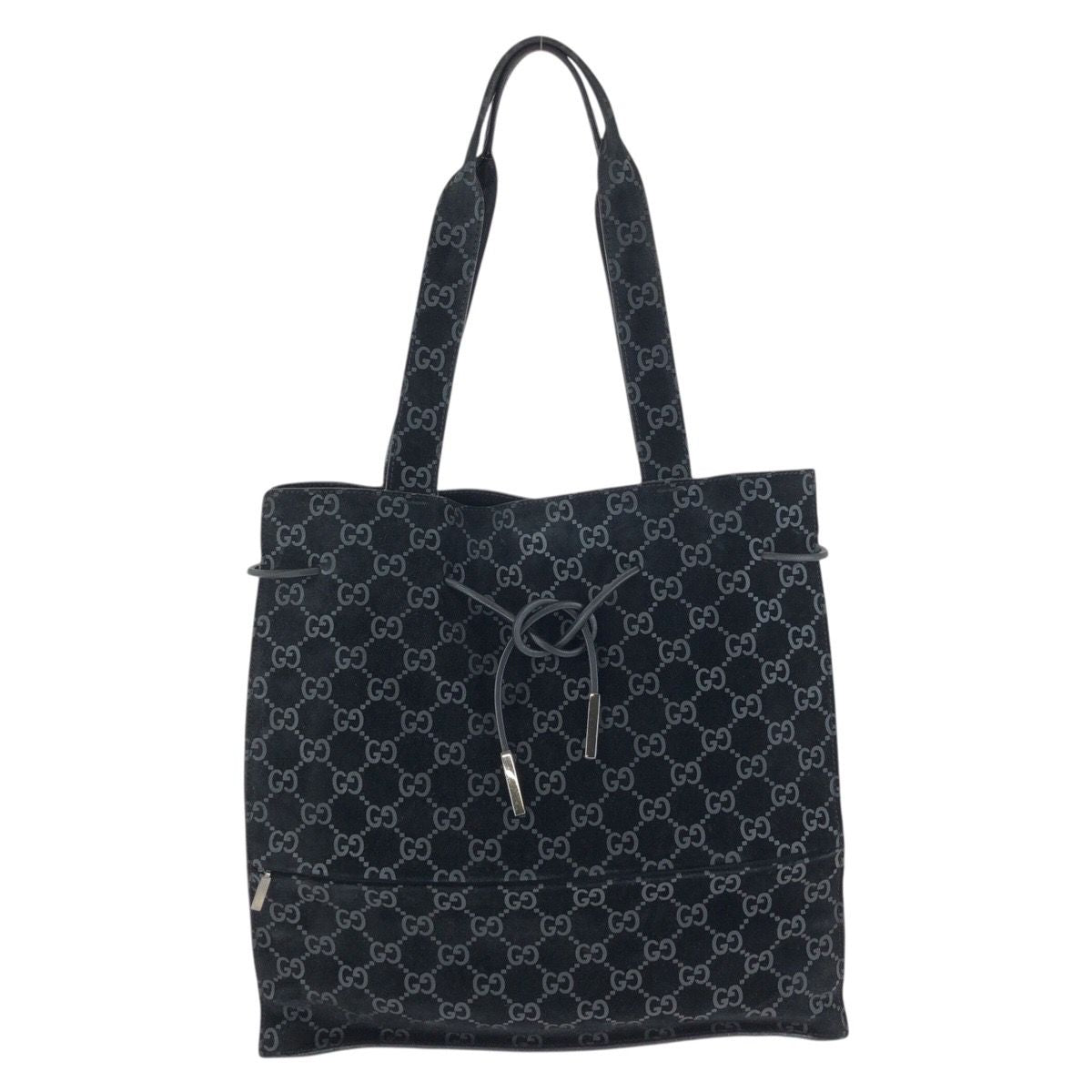 Gucci Vintage GG Pattern Black Silver Suede 002 Tote Shoulder